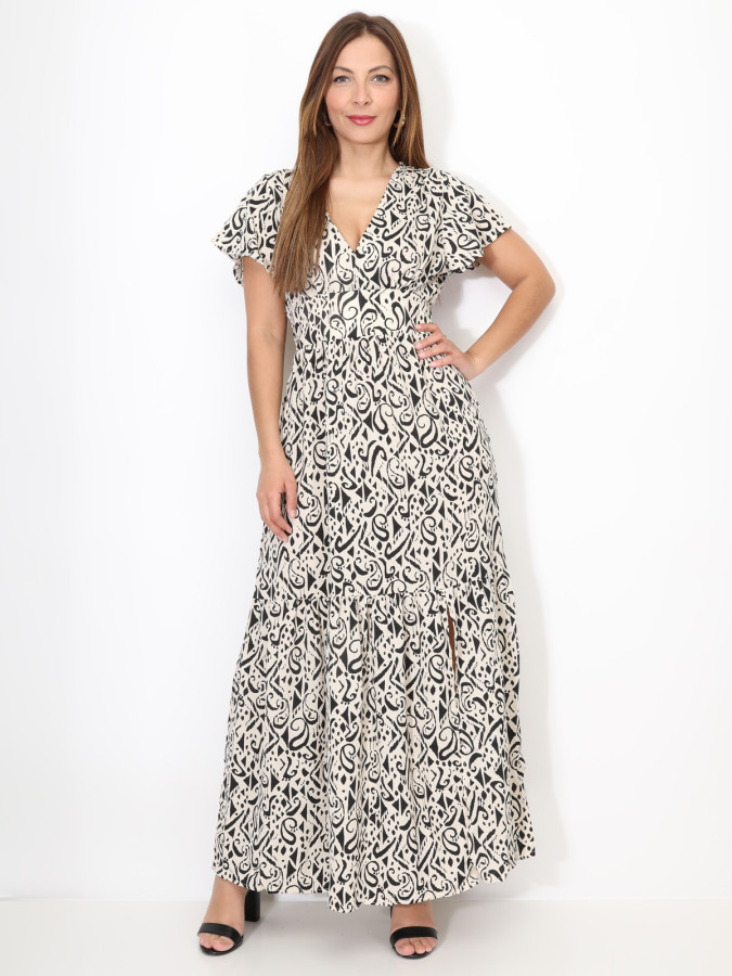 Robe longue fendue à motif cachemire