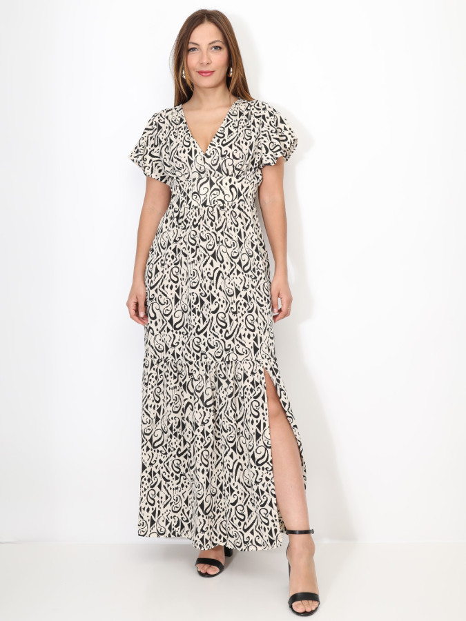 Robe longue fendue à motif cachemire