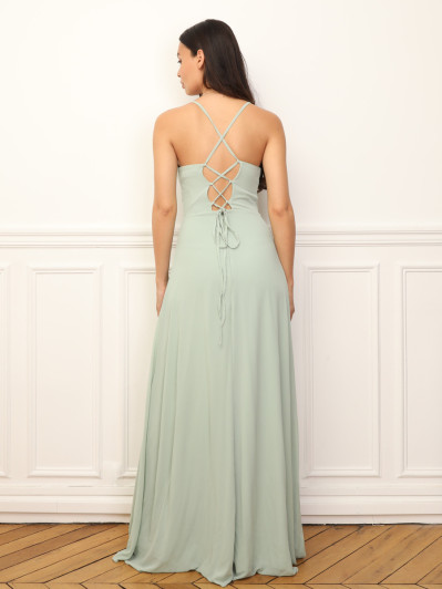 Robe de cérémonie fendue à volants