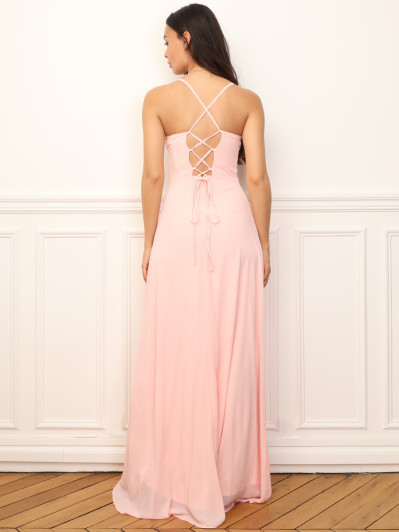 Robe de cérémonie fendue à volants