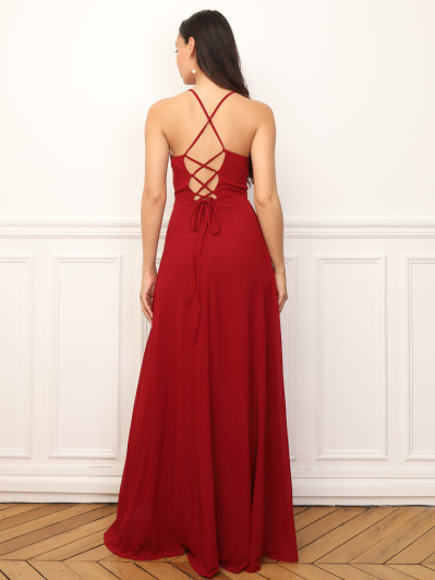 Robe de cérémonie fendue à volants