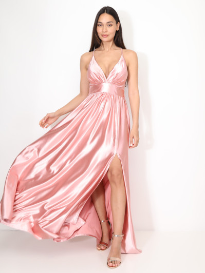 Robe de cérémonie satinée et fendue