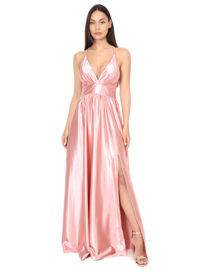 Robe de cérémonie satinée et fendue