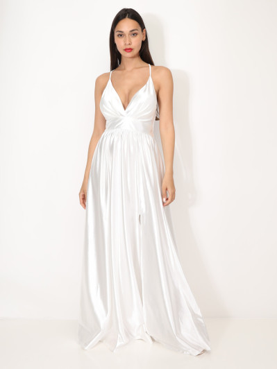 Robe de cérémonie satinée et fendue