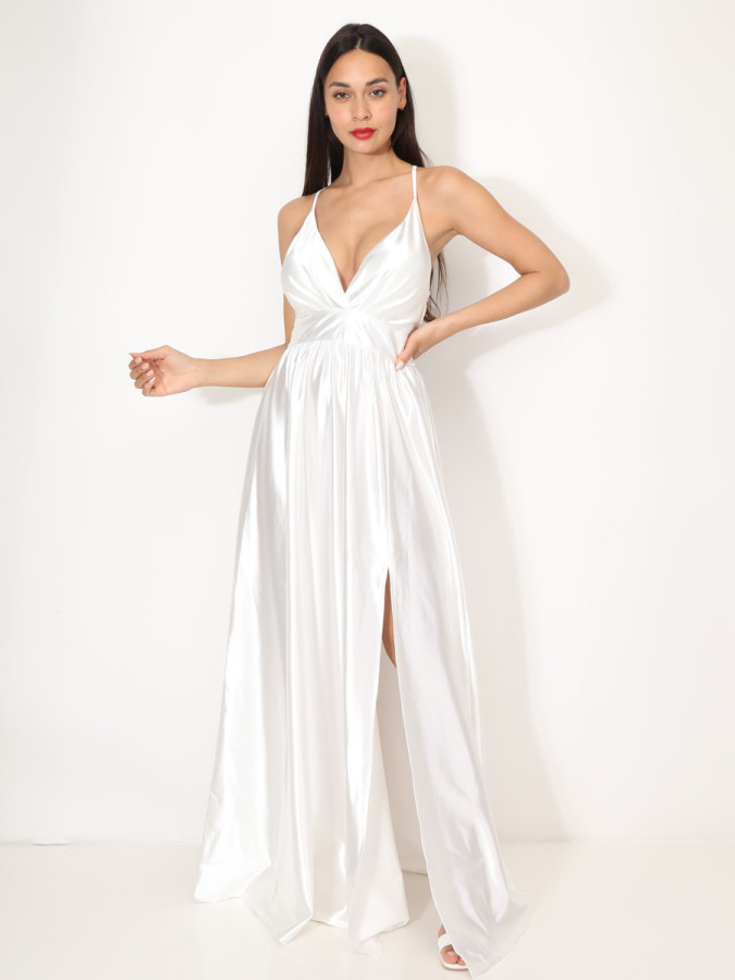 Robe de cérémonie satinée et fendue