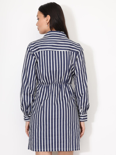 Robe chemise cachecoeur à rayures bleu marine et blanches