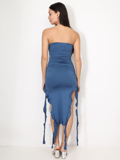 Robe bustier à fronces et volants