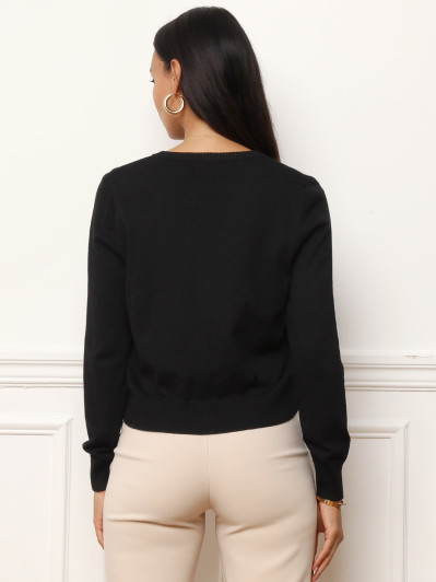 Cardigan noir à col rond et boutons