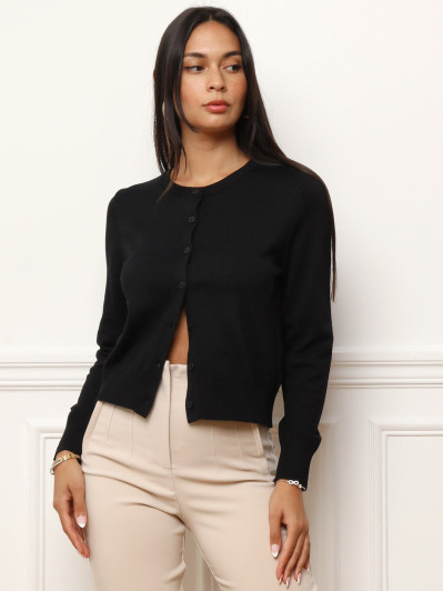 Cardigan noir à col rond et boutons