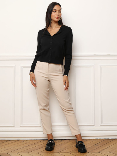 Cardigan noir à col rond et boutons