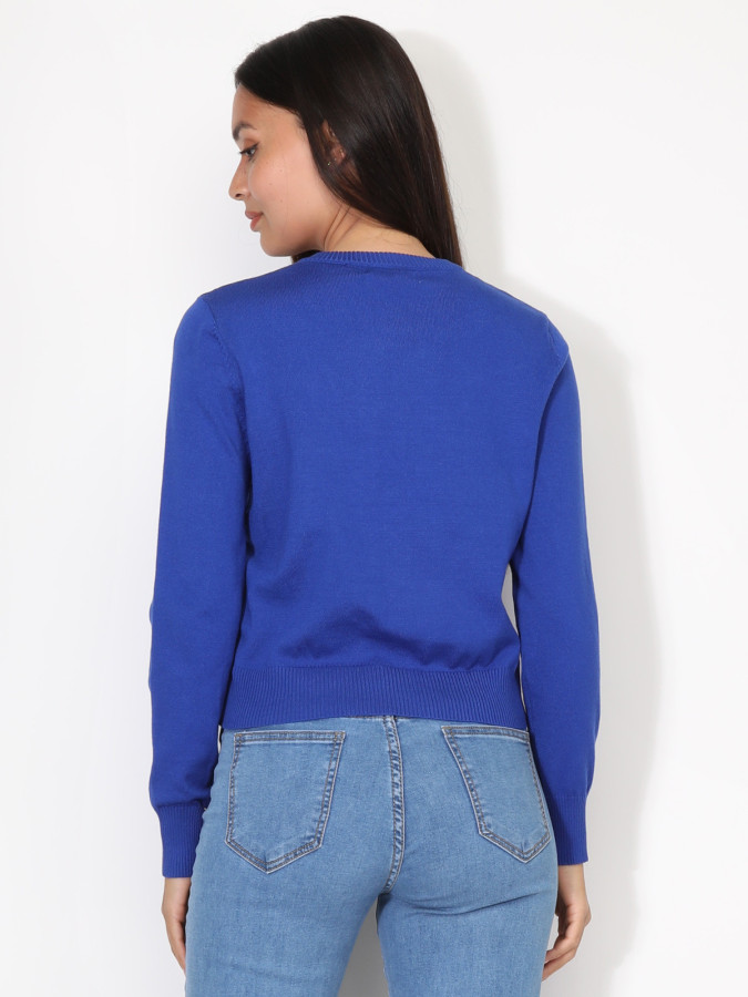 Cardigan bleu à col rond et boutons