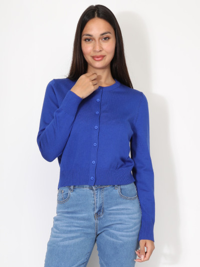 Cardigan bleu à col rond et boutons
