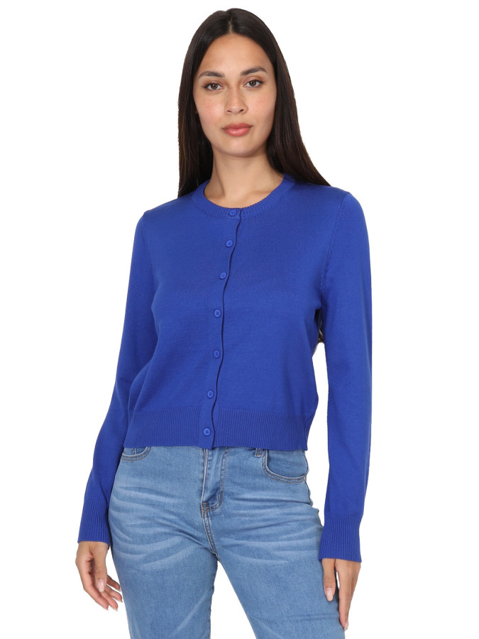 Cardigan bleu à col rond et boutons