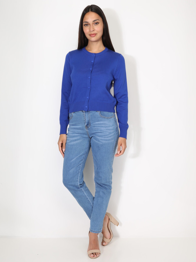 Cardigan bleu à col rond et boutons