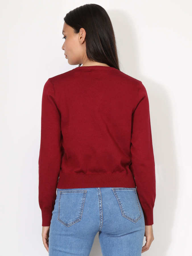 Cardigan bordeaux à col rond et boutons