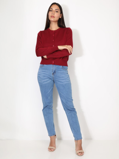 Cardigan bordeaux à col rond et boutons