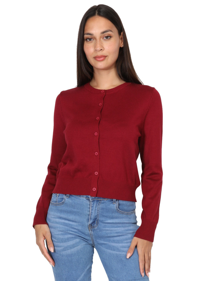 Cardigan bordeaux à col rond et boutons