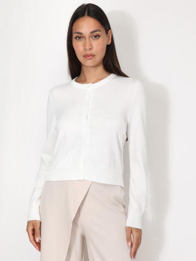 Cardigan blanc à col rond et boutons