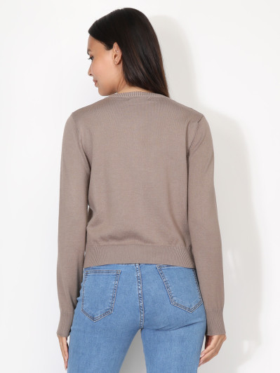 Cardigan taupe à col rond et boutons