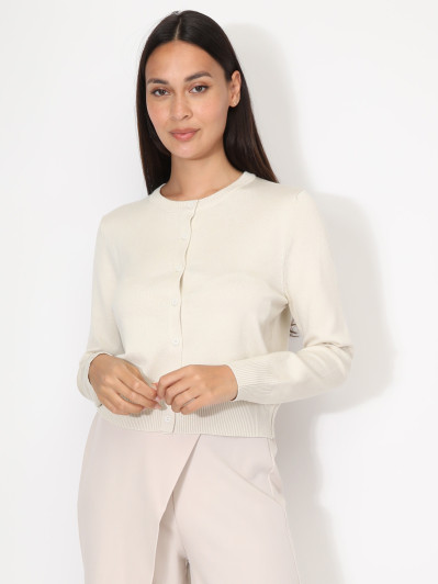 Cardigan beige à col rond et boutons