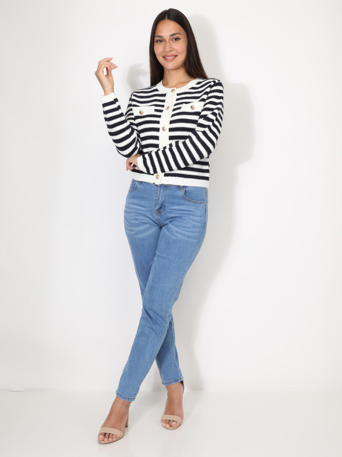 Cardigan à rayures et boutons dorés