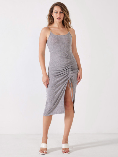 Robe froncée avec bretelles à détails dorés