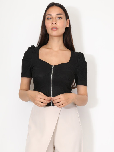 Top zippé à manches gigot