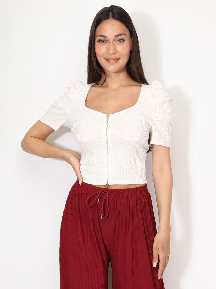 Top zippé à manches gigot