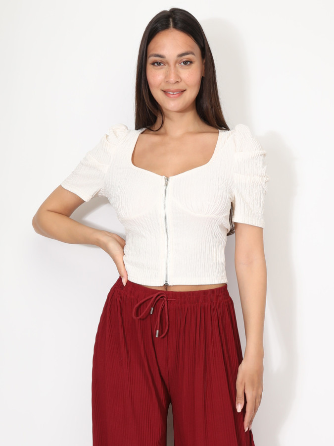 Top zippé à manches gigot