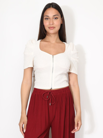 Top zippé à manches gigot