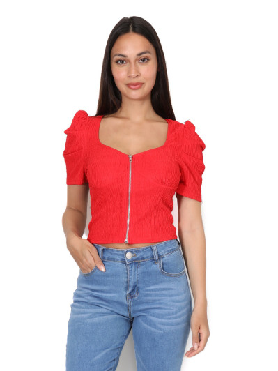 Top zippé à manches gigot