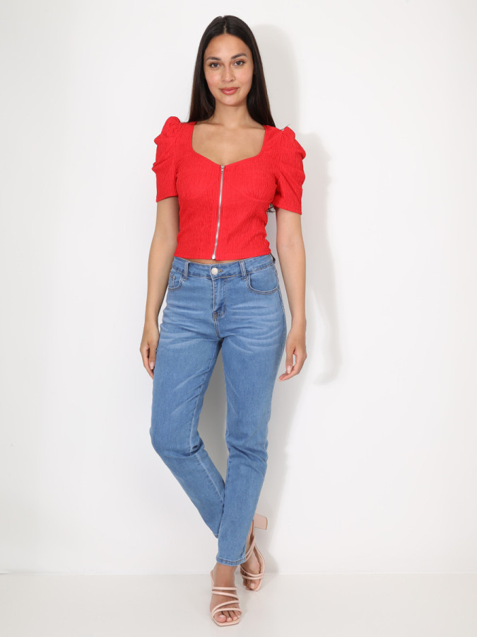 Top zippé à manches gigot