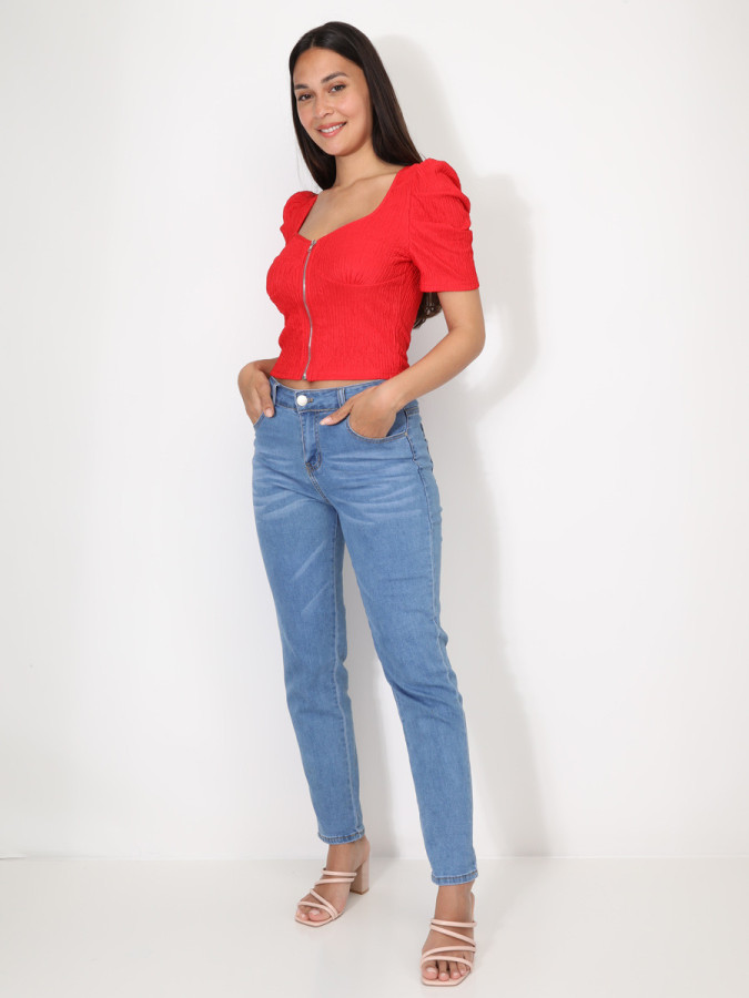 Top zippé à manches gigot