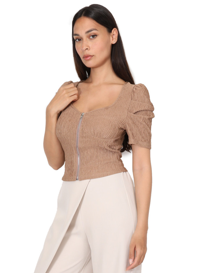 Top zippé à manches gigot