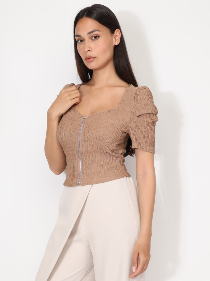 Top zippé à manches gigot