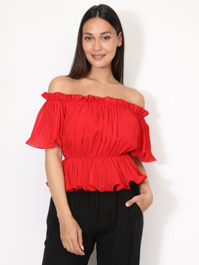 Top péplum plissé avec volants
