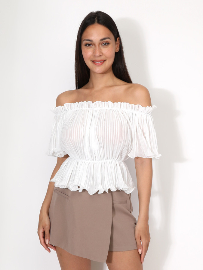 Top péplum plissé avec volants
