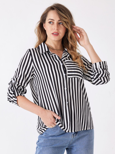 Chemise fluide à rayures noires et blanches