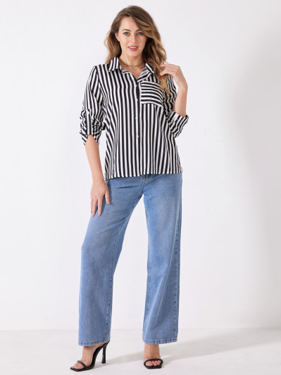 Chemise fluide à rayures noires et blanches