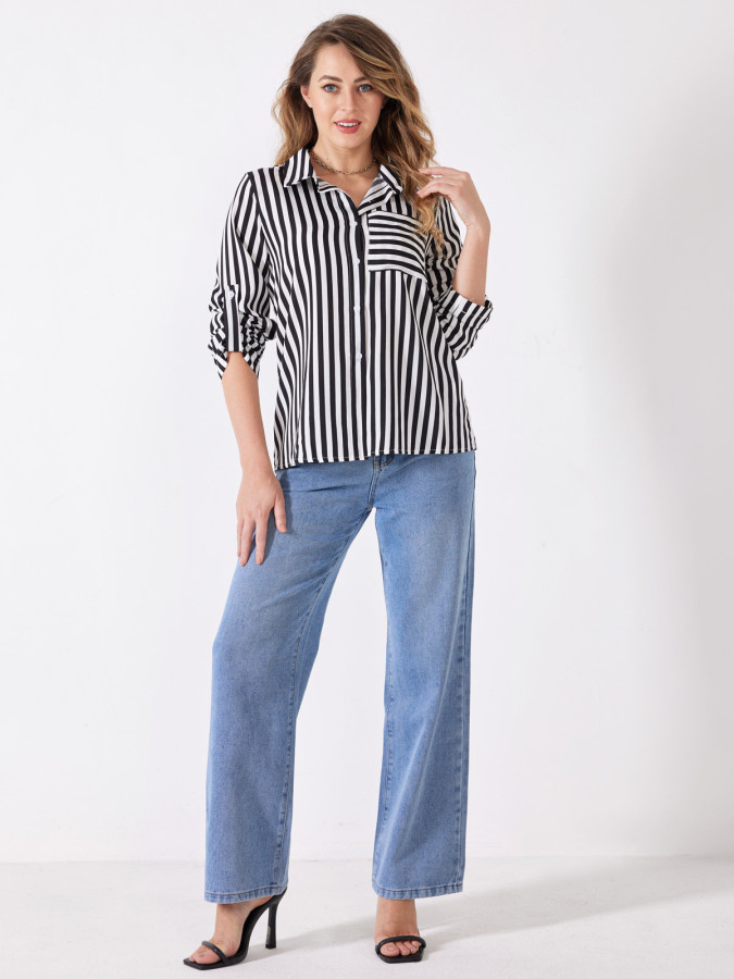 Chemise fluide à rayures noires et blanches