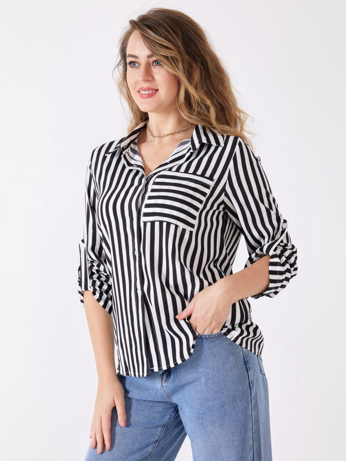 Chemise fluide à rayures noires et blanches