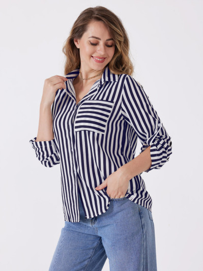 Chemise fluide à rayures bleu marine et blanches