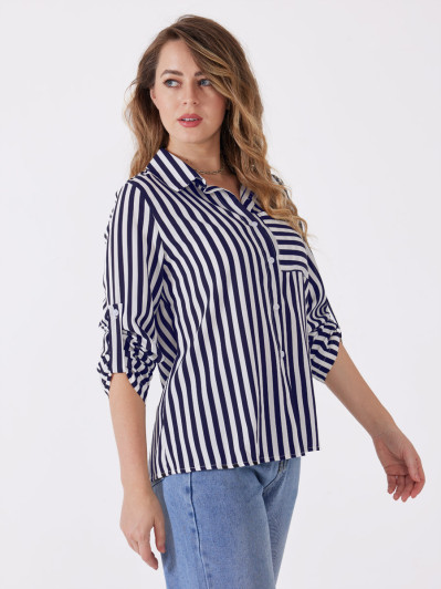 Chemise fluide à rayures bleu marine et blanches