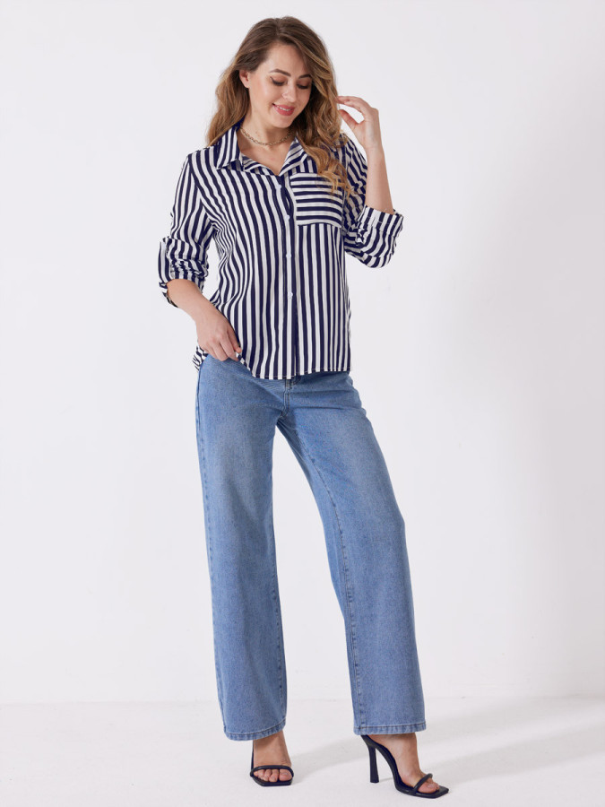 Chemise fluide à rayures bleu marine et blanches