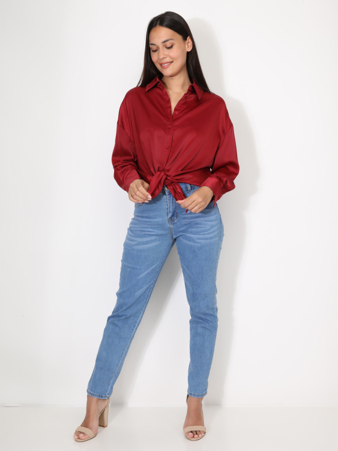 Chemise satinée oversize à fentes