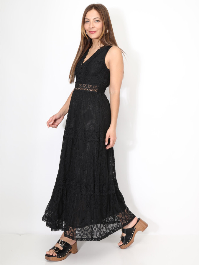 Robe longue en crochet & dentelle florale