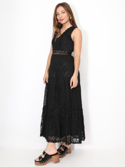 Robe longue en crochet & dentelle florale