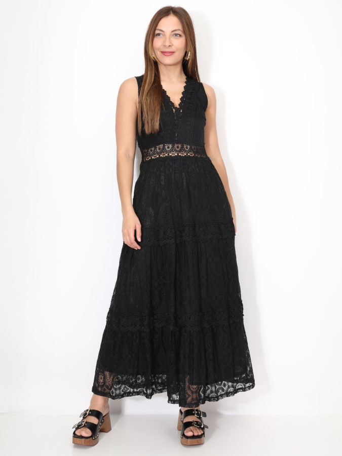 Robe longue en crochet & dentelle florale