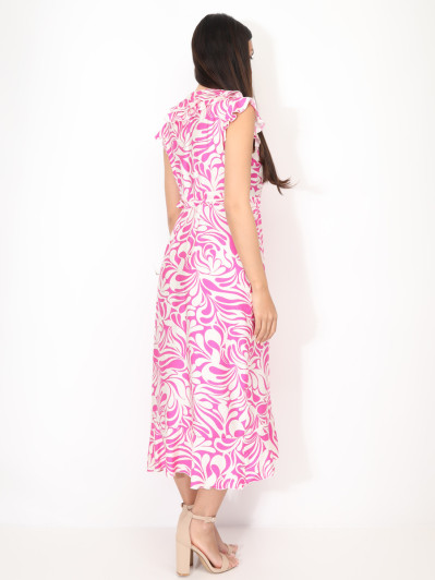 Robe portefeuille à imprimé fuchsia et à volants