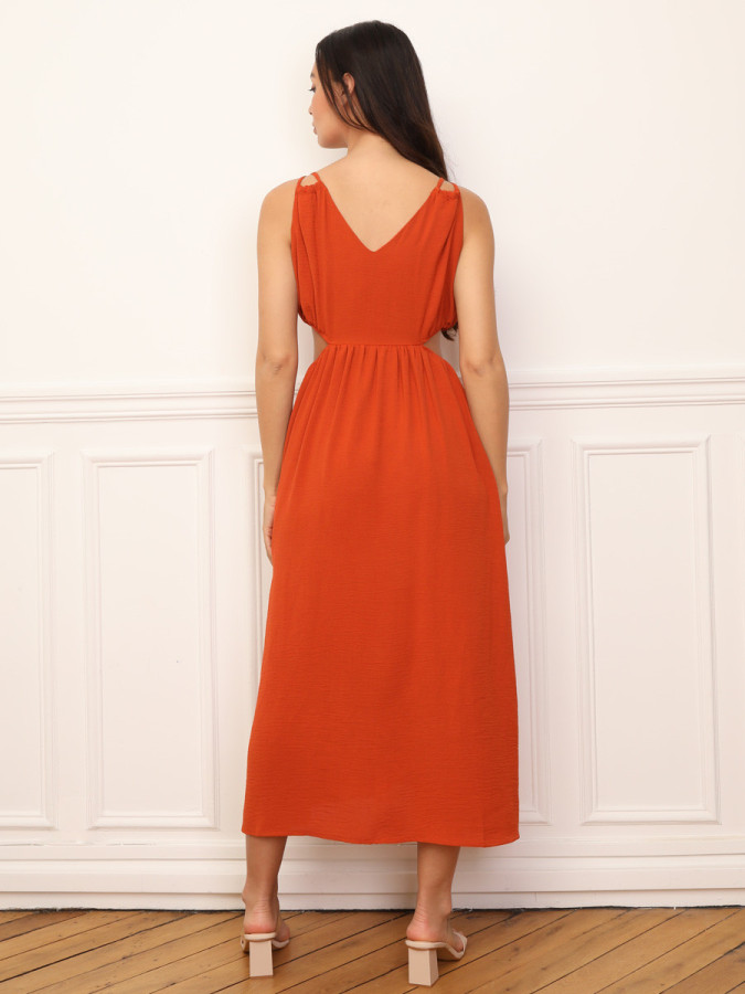 Robe taille cut out mi-longue terre de sienne
